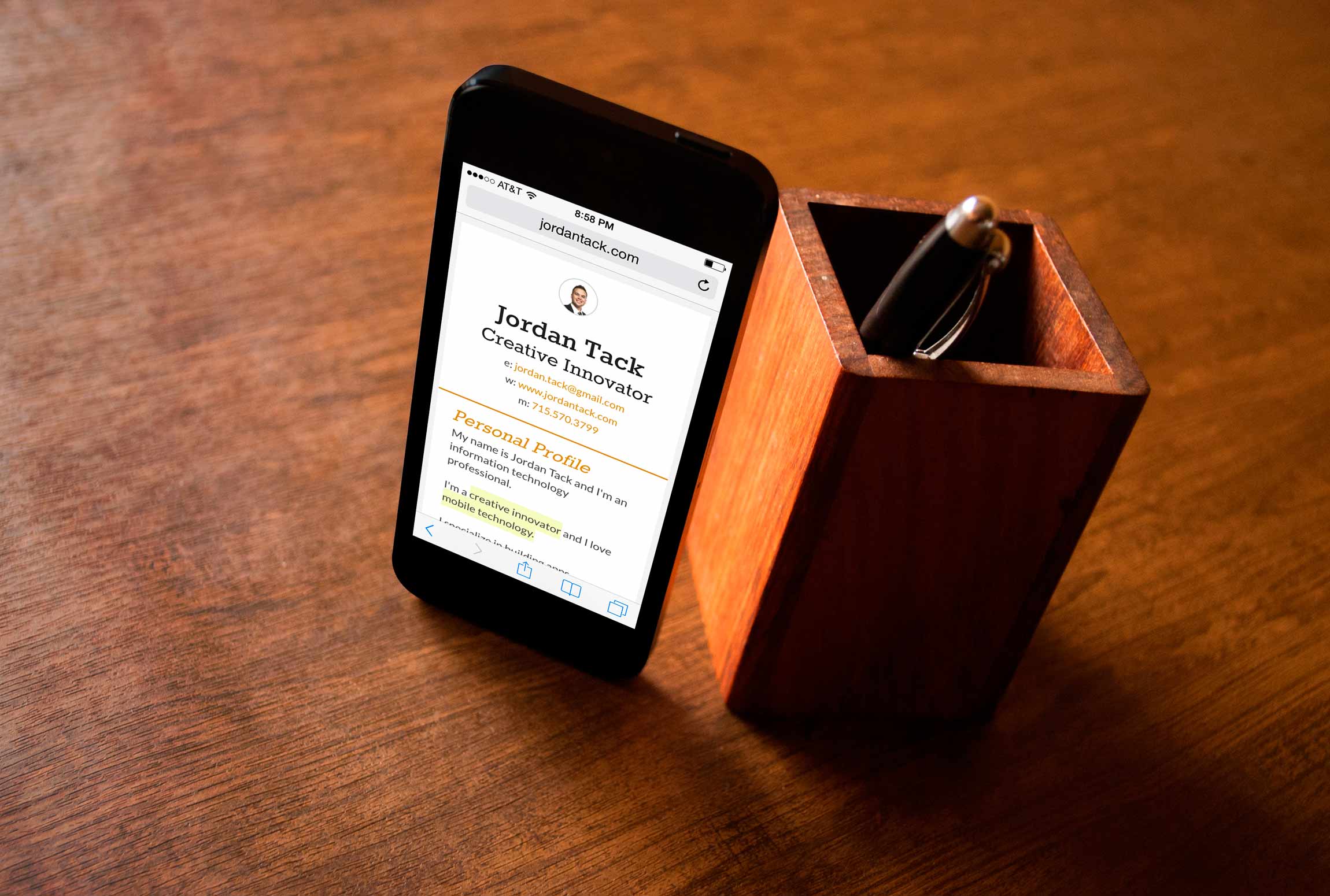 early rendition of jordantack.com resume and CV website